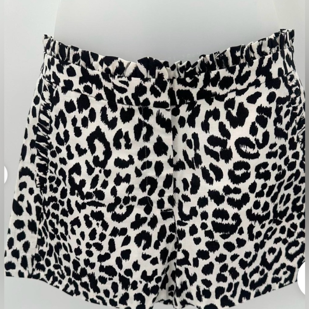J. Crew Shorts Sz 4 Womens Linen Blend Ruffle Black White Leopard Print